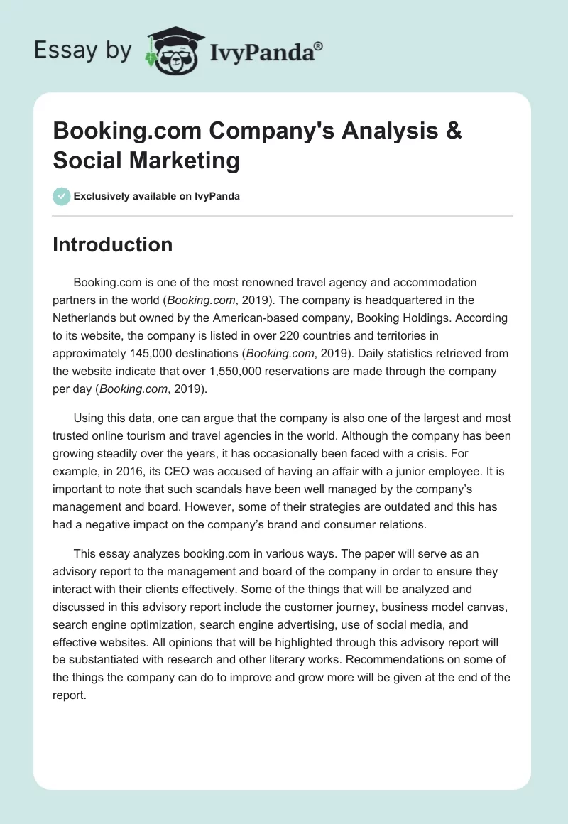 Booking.com Company's Analysis & Social Marketing. Page 1