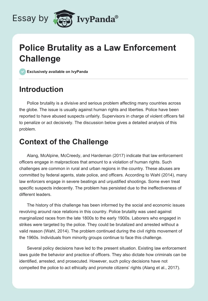 Police Brutality as a Law Enforcement Challenge. Page 1