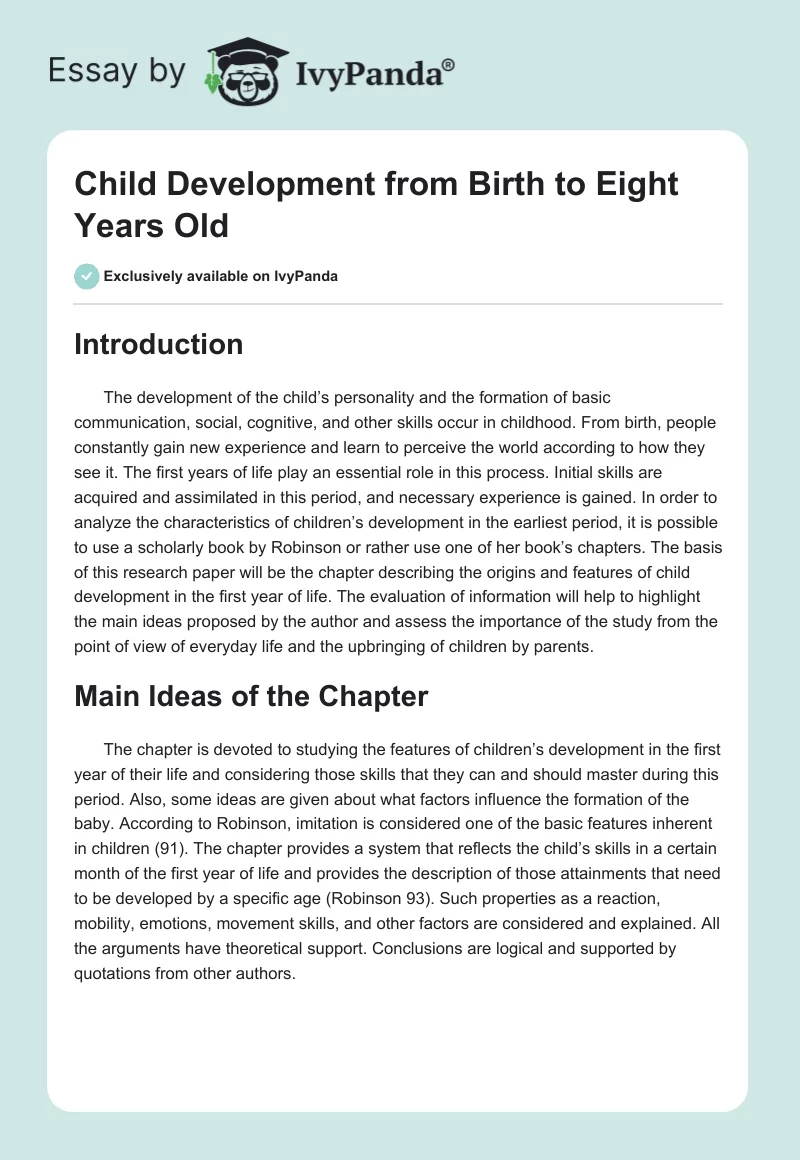 Child Development From Birth to Eight Years Old. Page 1