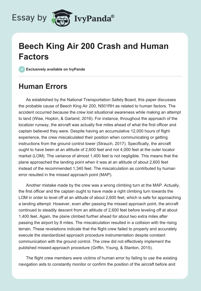 Beech King Air 200 Crash and Human Factors. Page 1