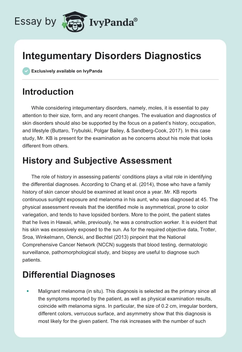 Integumentary Disorders Diagnostics. Page 1
