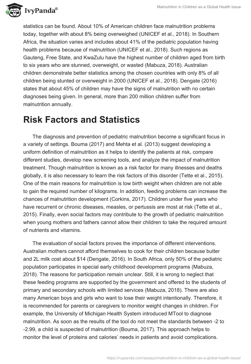 Malnutrition in Children as a Global Health Issue. Page 2