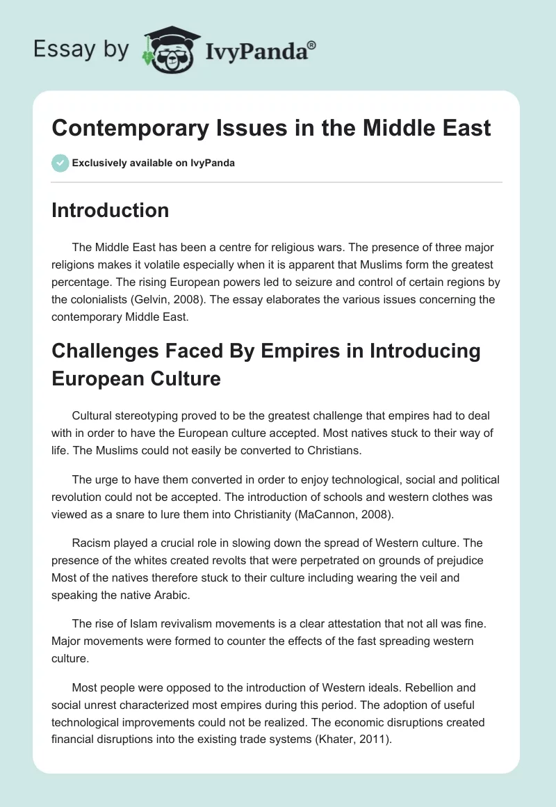 Contemporary Issues in the Middle East. Page 1