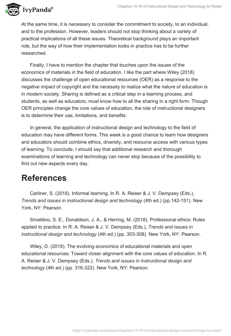 Chapters 14-16 of Instructional Design and Technology by Reiser. Page 2