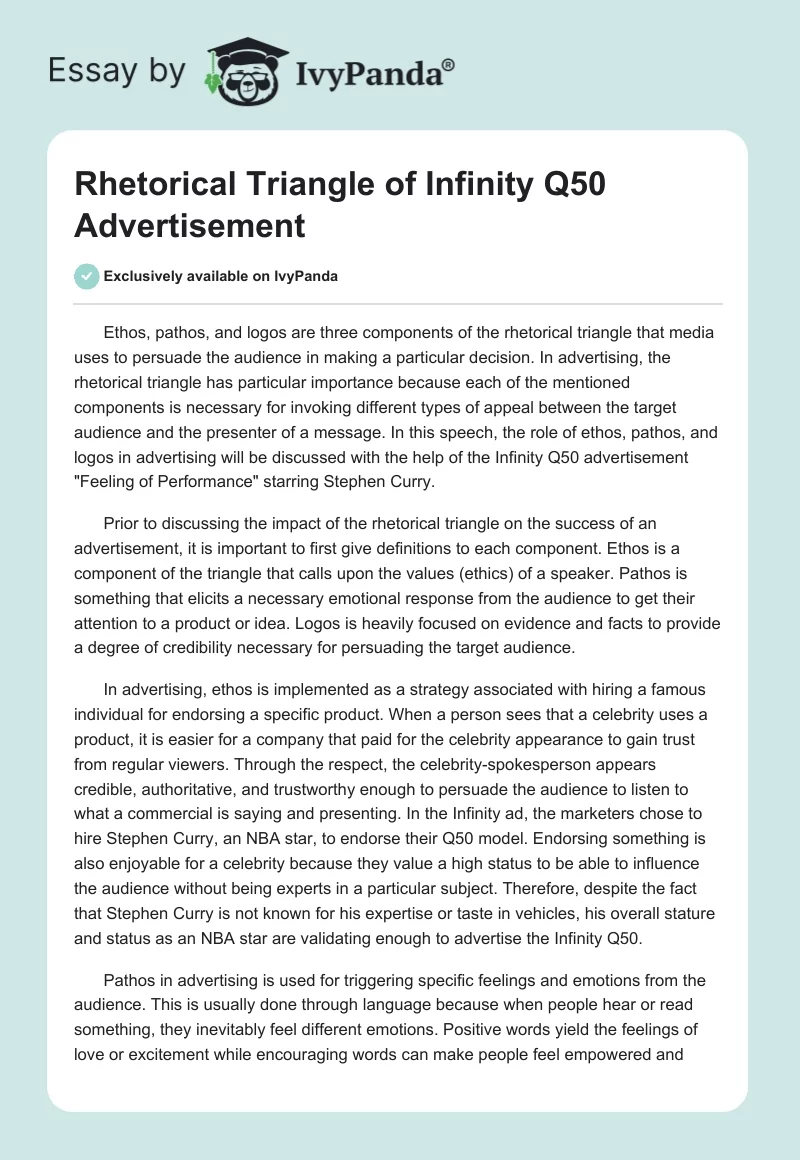 Rhetorical Triangle of Infinity Q50 Advertisement. Page 1