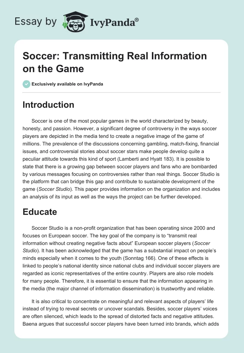 Soccer: Transmitting Real Information on the Game. Page 1