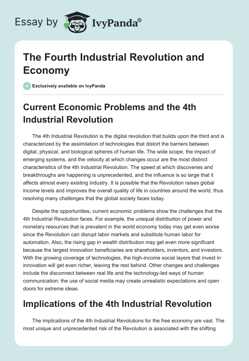 The Fourth Industrial Revolution and Economy. Page 1