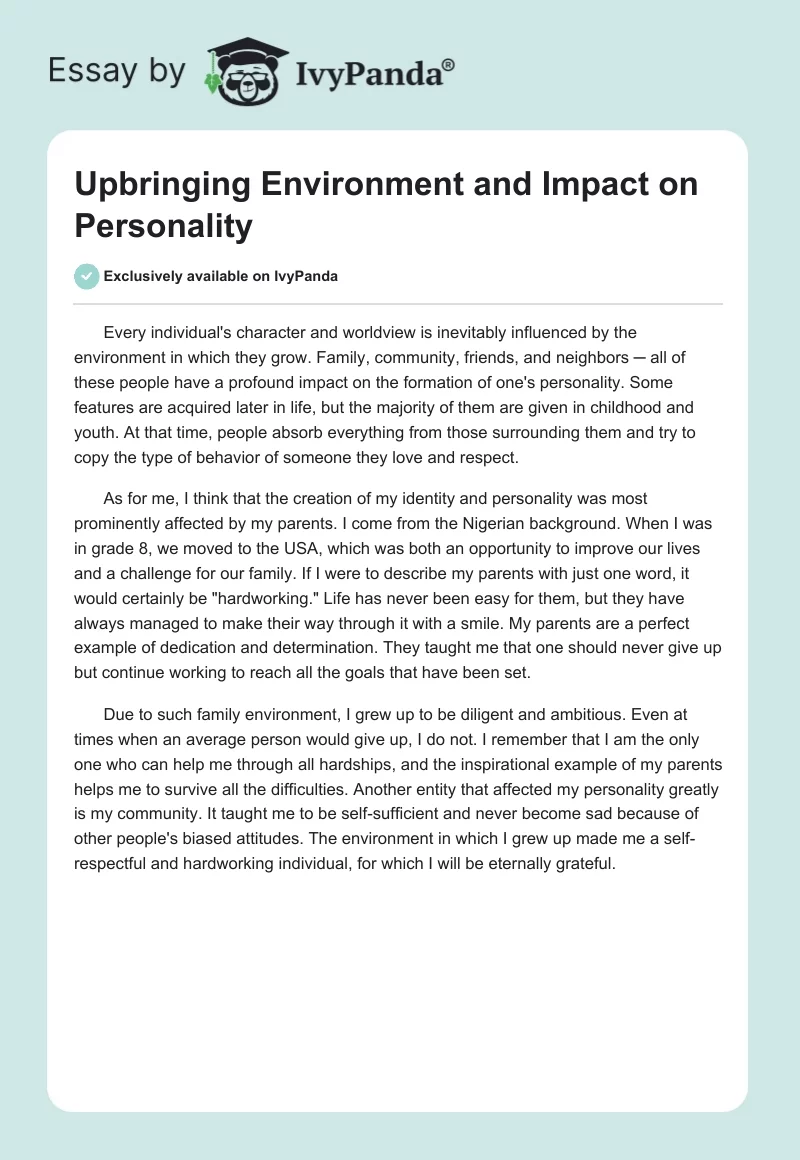 Upbringing Environment and Impact on Personality. Page 1