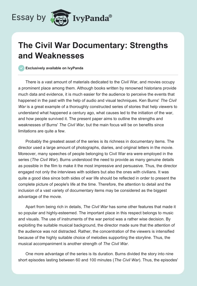 "The Civil War" Documentary: Strengths and Weaknesses. Page 1