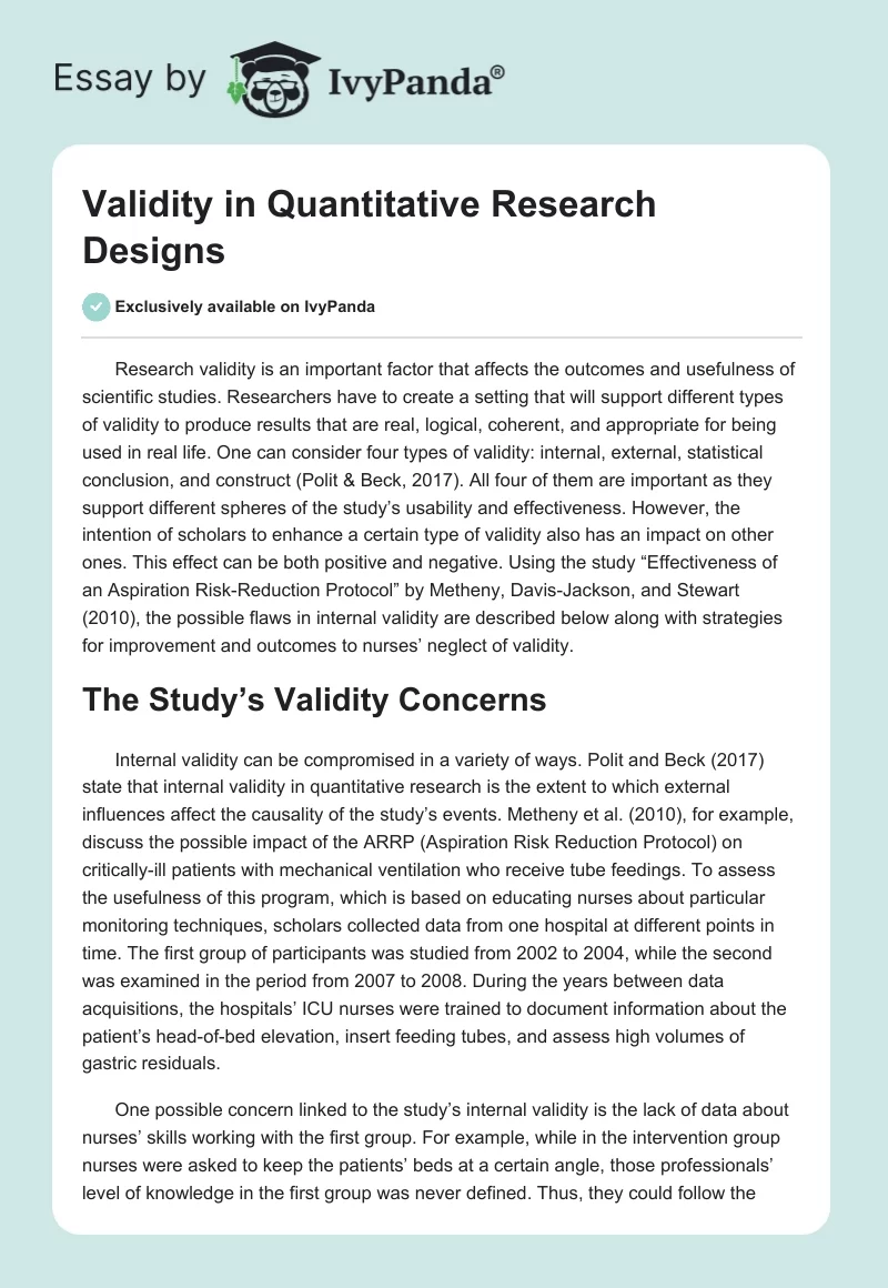 Validity in Quantitative Research Designs. Page 1