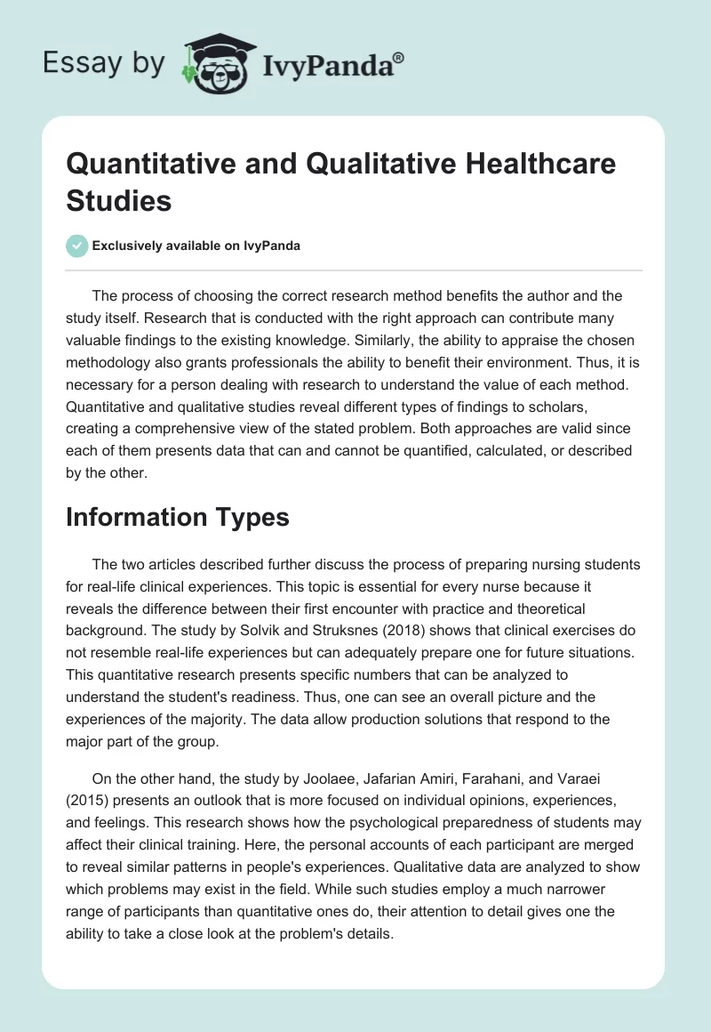 Quantitative and Qualitative Healthcare Studies. Page 1