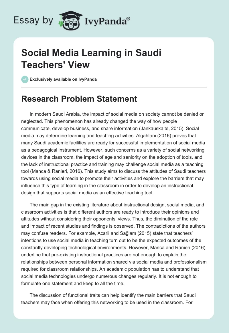 Social Media Learning in Saudi Teachers' View. Page 1