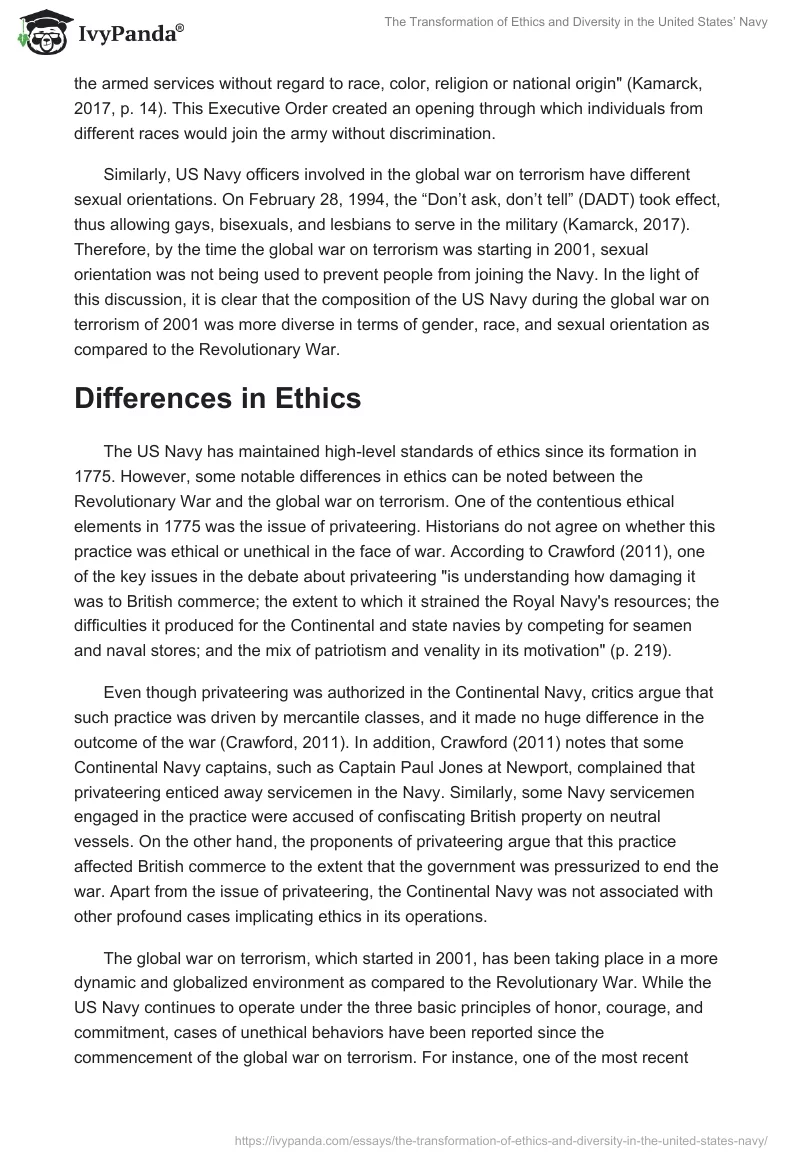 The Transformation of Ethics and Diversity in the United States’ Navy. Page 3