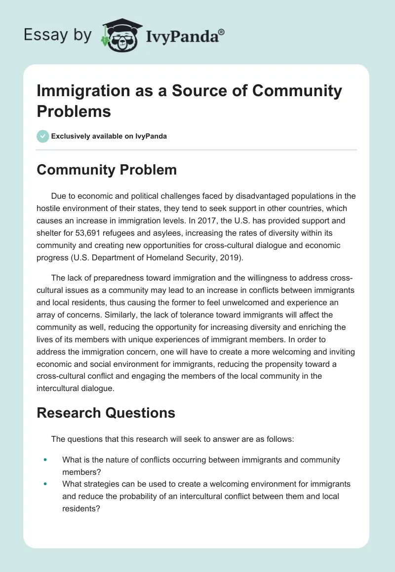 Immigration as a Source of Community Problems. Page 1