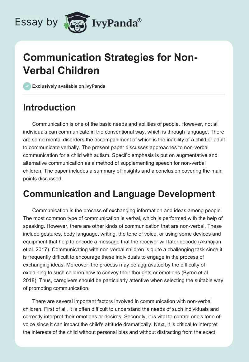 Communication Strategies for Non-Verbal Children. Page 1