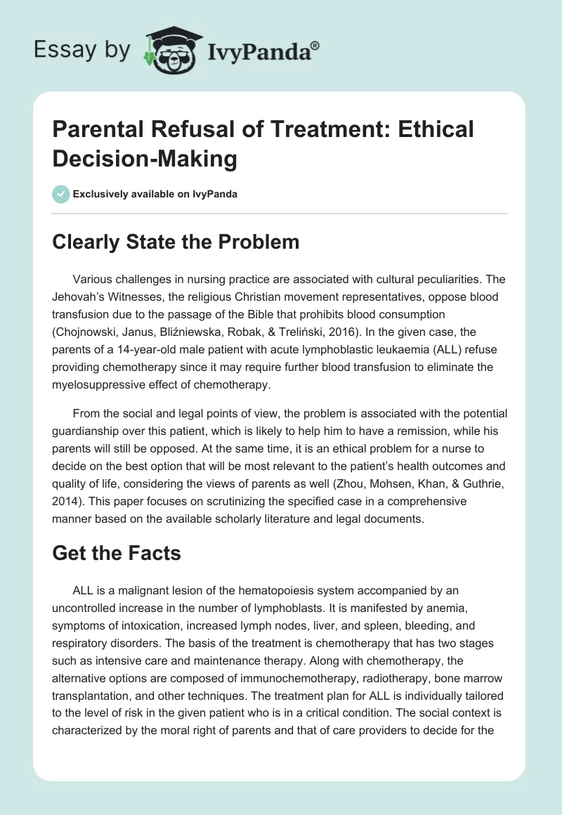 Parental Refusal of Treatment: Ethical Decision-Making. Page 1