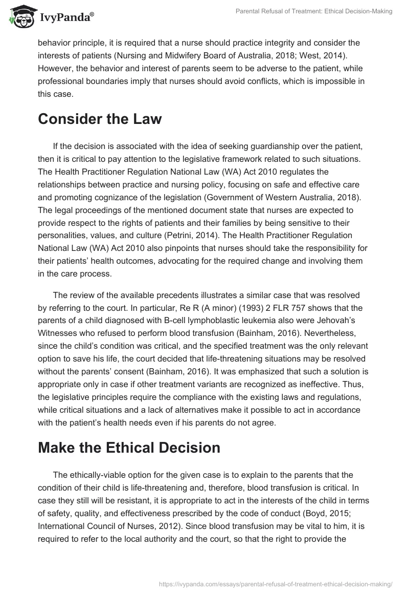 Parental Refusal of Treatment: Ethical Decision-Making. Page 4