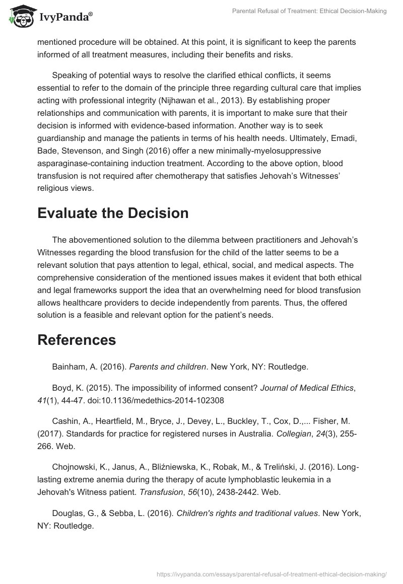 Parental Refusal of Treatment: Ethical Decision-Making. Page 5