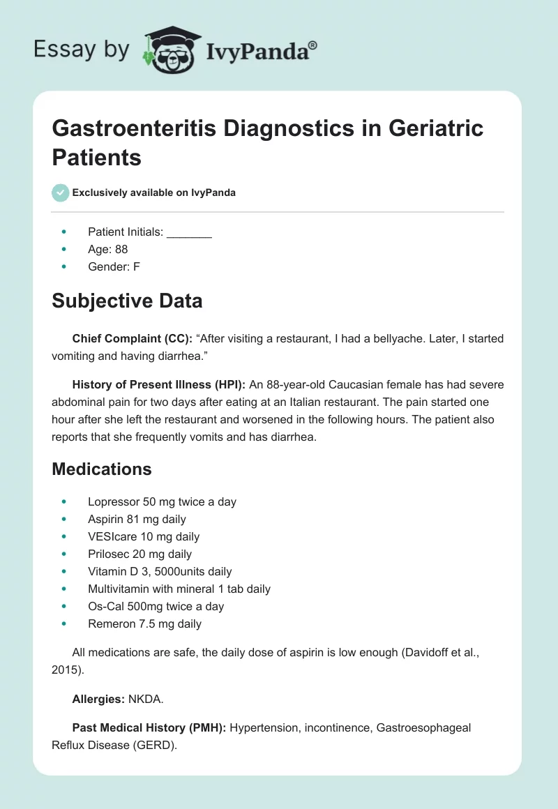 Gastroenteritis Diagnostics in Geriatric Patients. Page 1