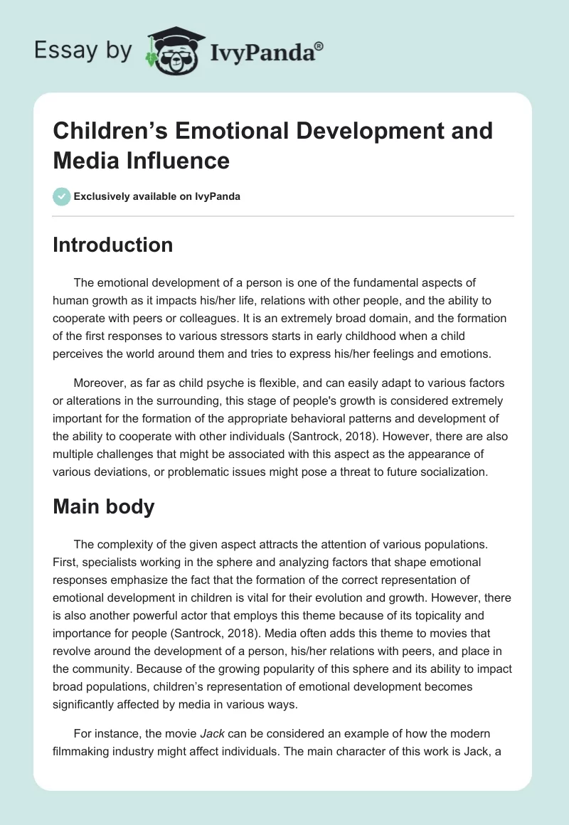 Children’s Emotional Development and Media Influence. Page 1