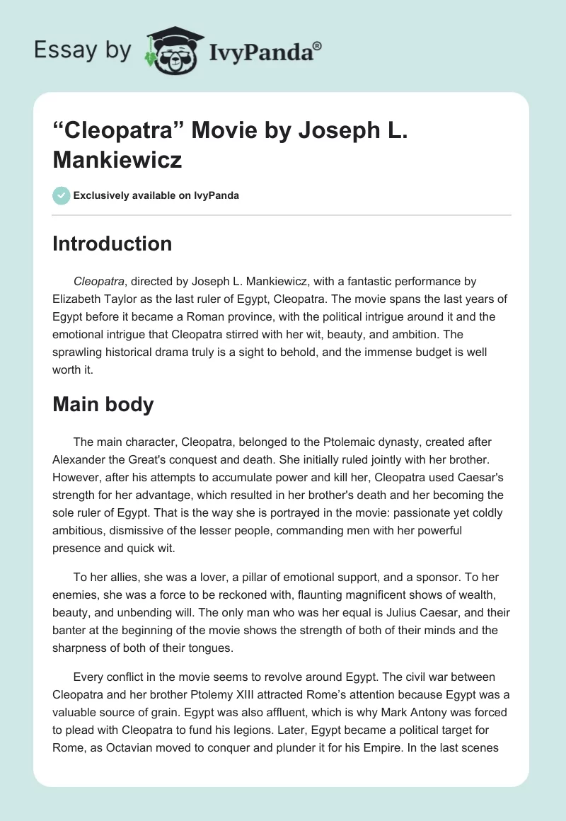 “Cleopatra” Movie by Joseph L. Mankiewicz. Page 1