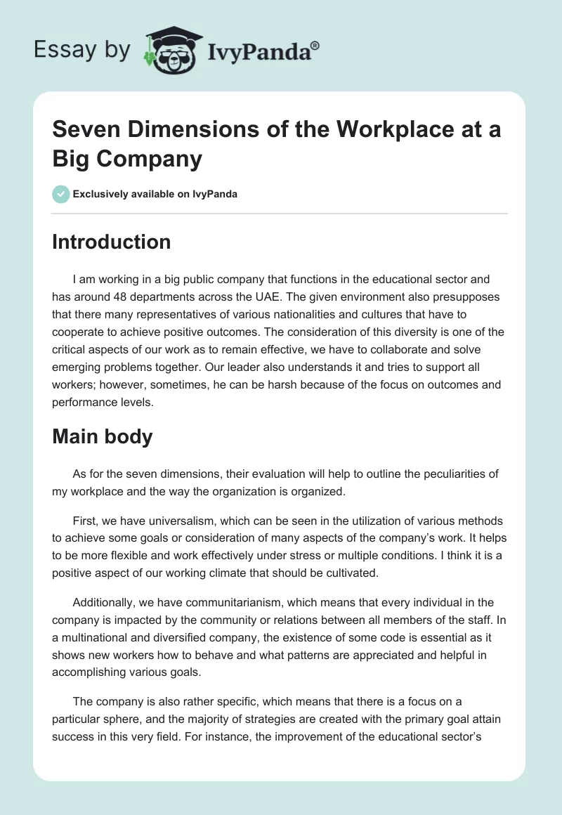 Seven Dimensions of the Workplace at a Big Company. Page 1