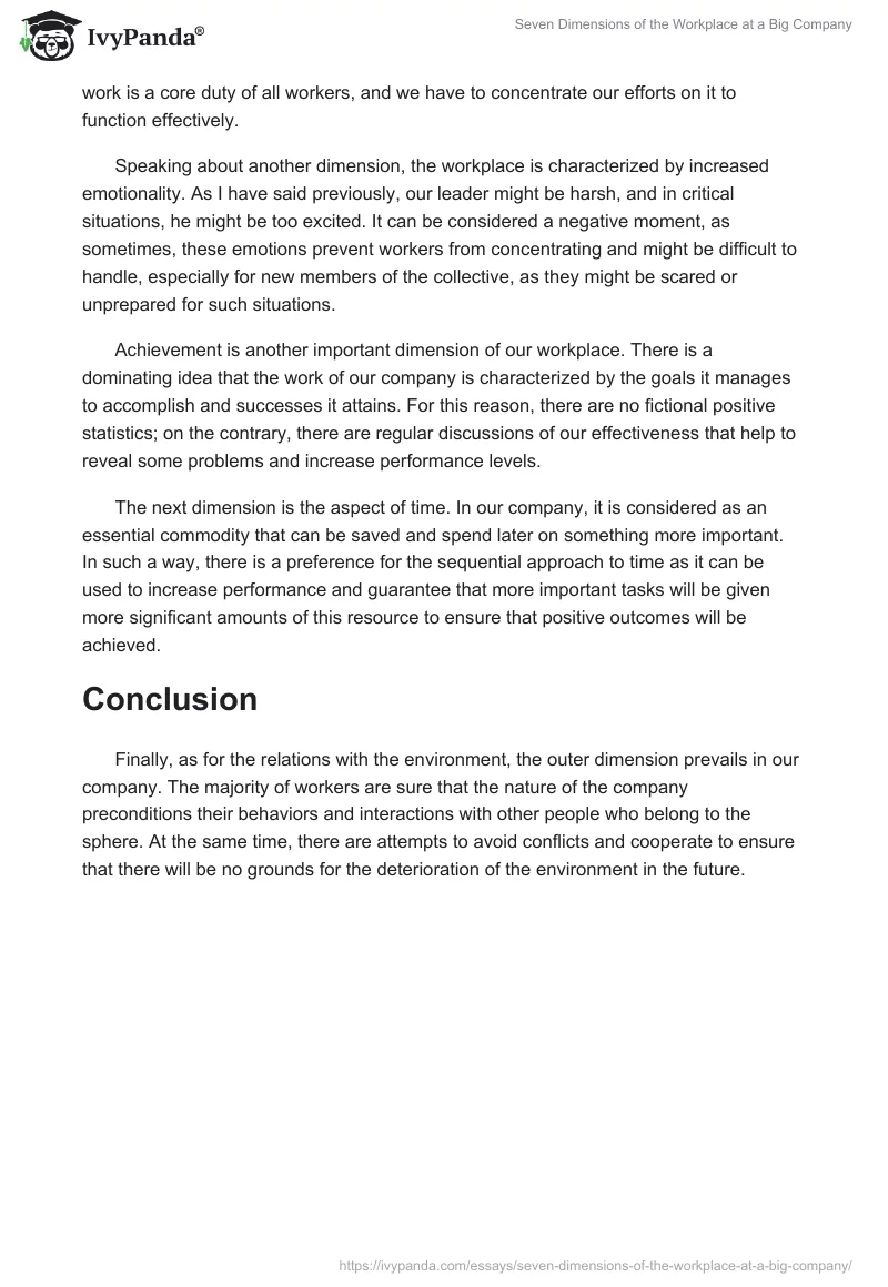 Seven Dimensions of the Workplace at a Big Company. Page 2