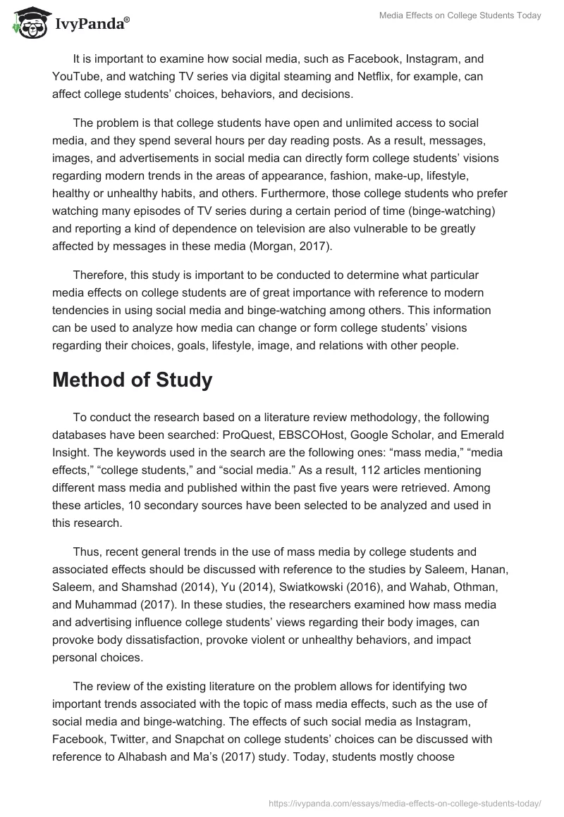 Media Effects on College Students Today. Page 2