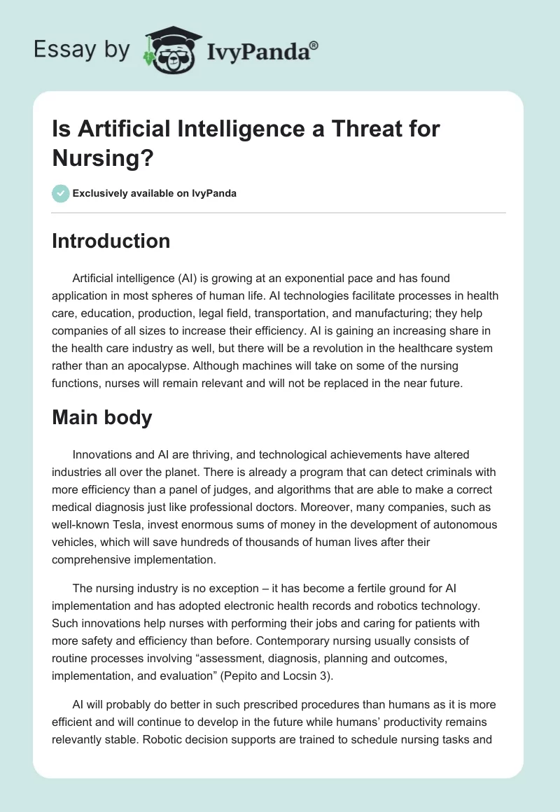 Is Artificial Intelligence a Threat for Nursing?. Page 1