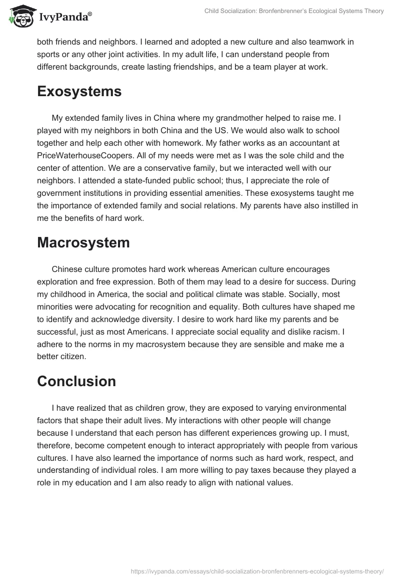 Child Socialization: Bronfenbrenner’s Ecological Systems Theory. Page 2