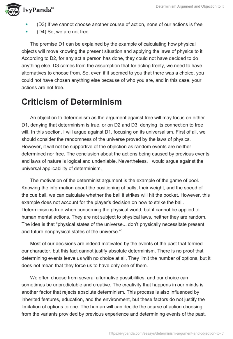 Determinism Argument and Objection to It. Page 2