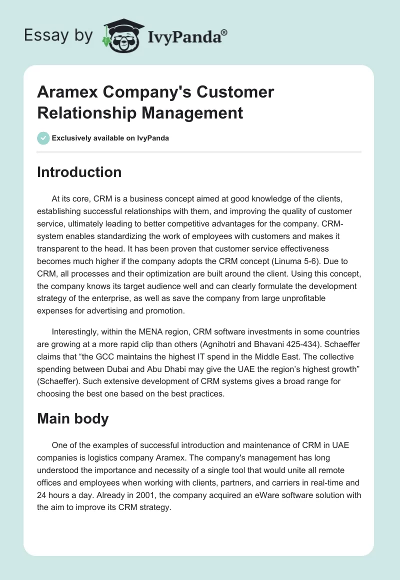 Aramex Company's Customer Relationship Management. Page 1