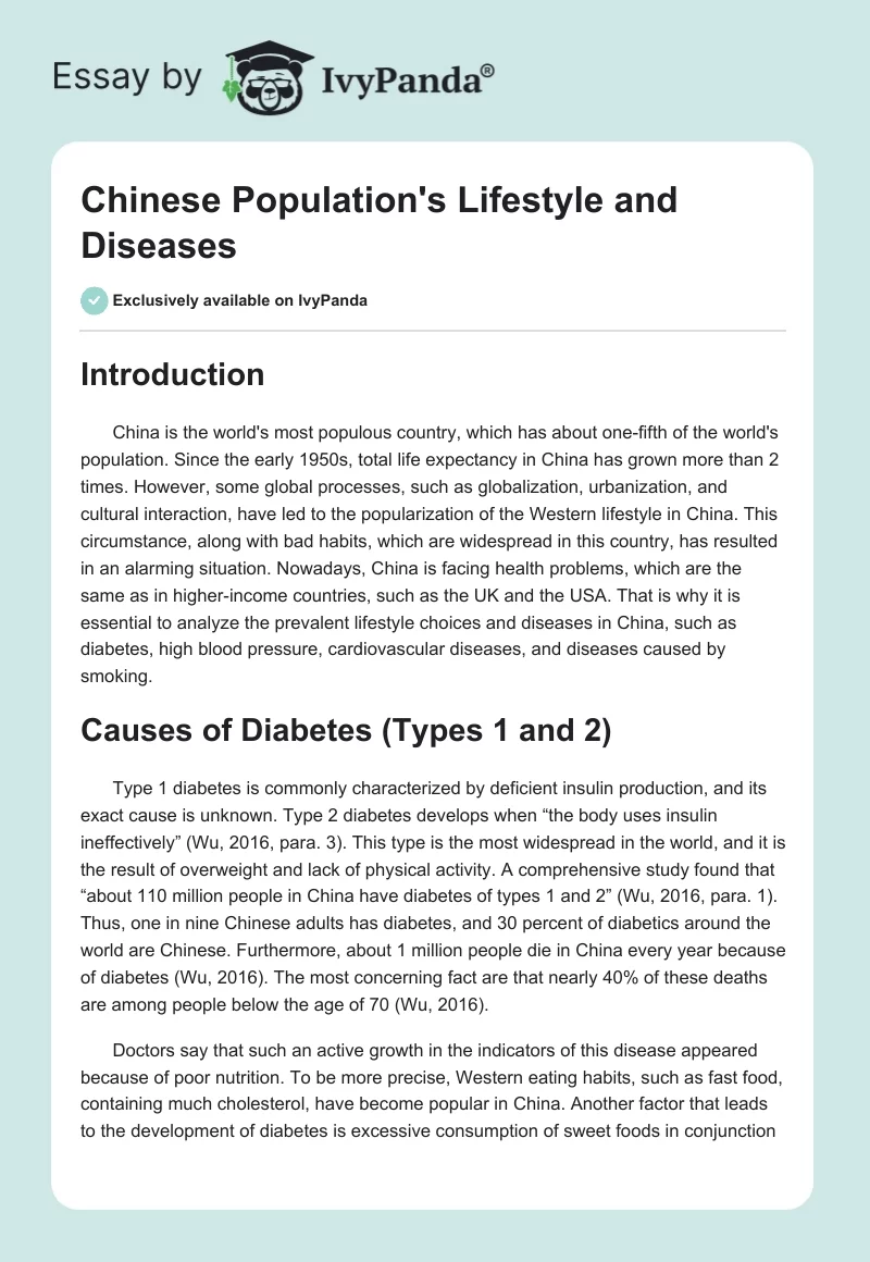 Chinese Population's Lifestyle and Diseases. Page 1