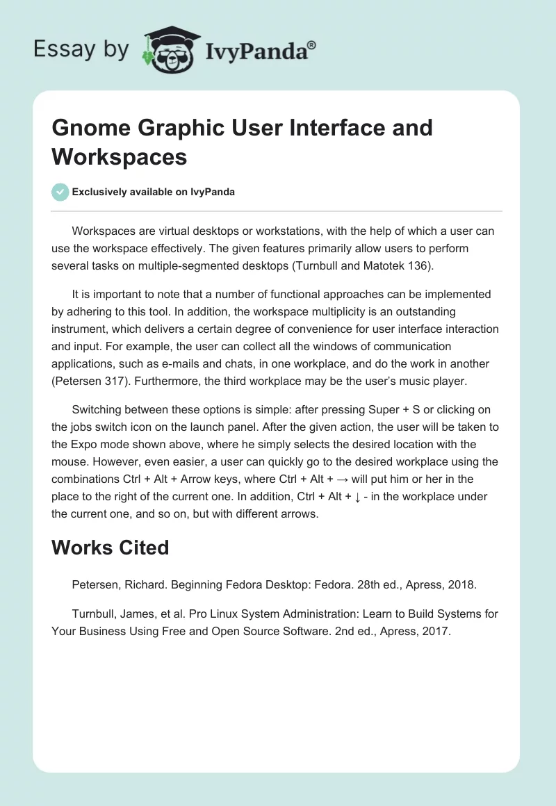 Gnome Graphic User Interface and Workspaces. Page 1