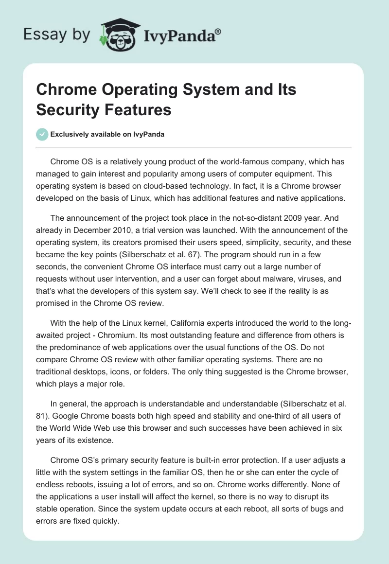 Chrome Operating System and Its Security Features. Page 1