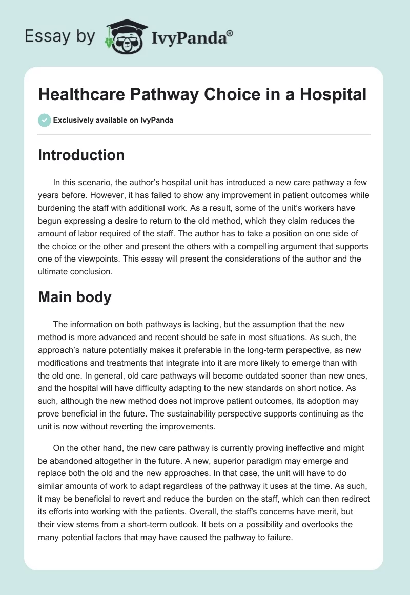 Healthcare Pathway Choice in a Hospital. Page 1