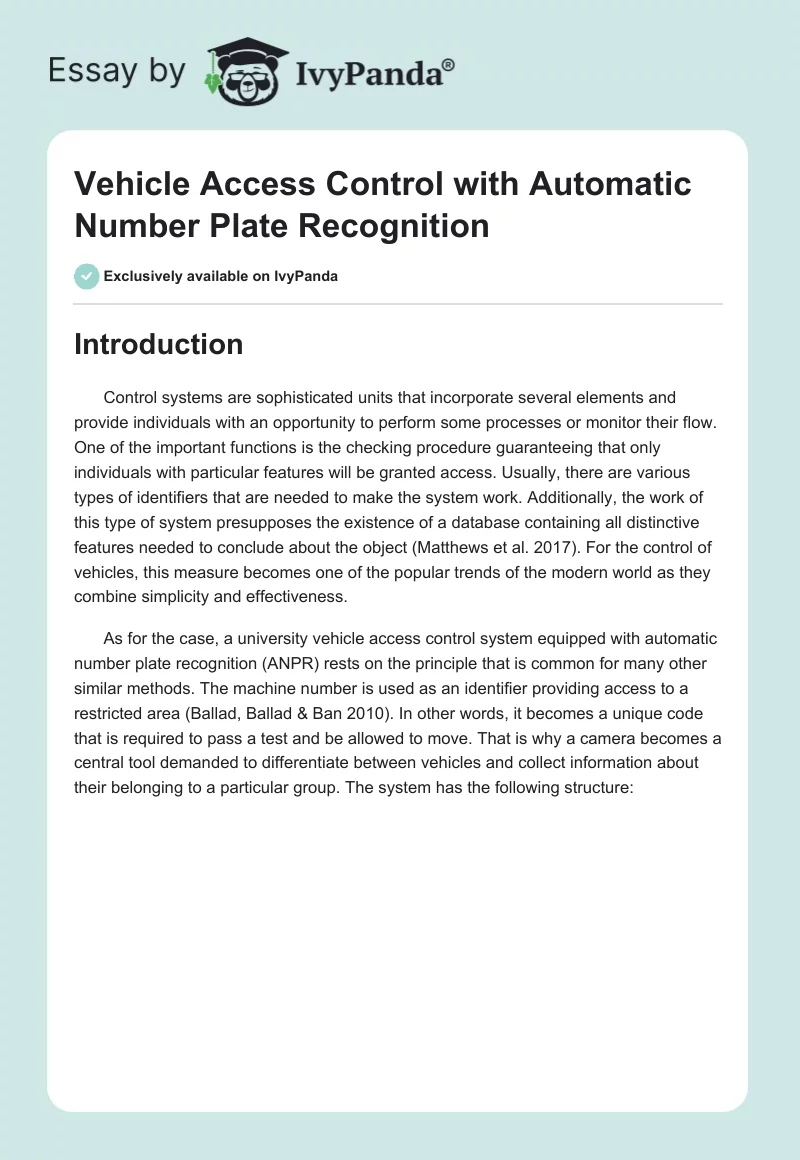 Vehicle Access Control with Automatic Number Plate Recognition. Page 1