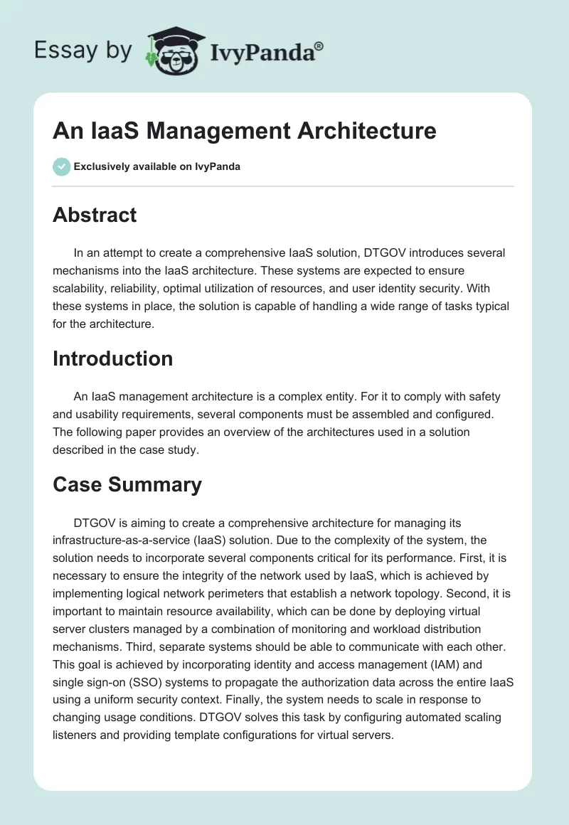 An IaaS Management Architecture. Page 1
