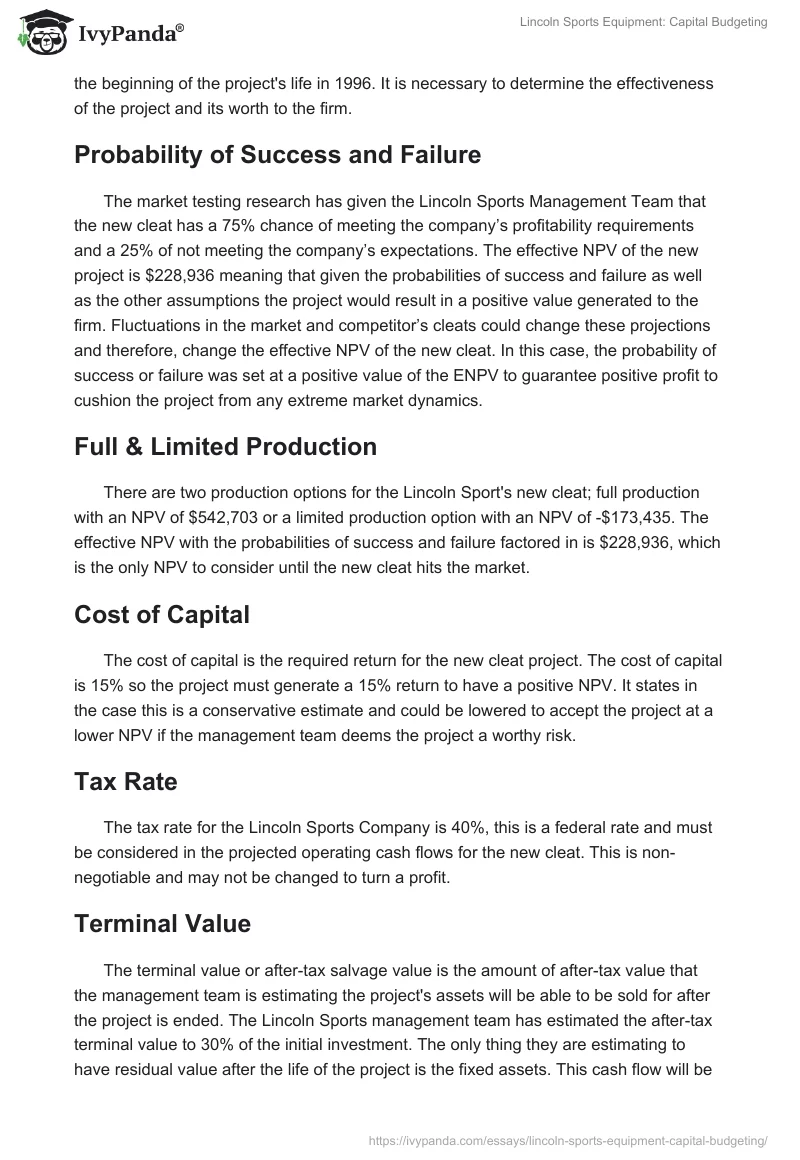 Lincoln Sports Equipment: Capital Budgeting. Page 5