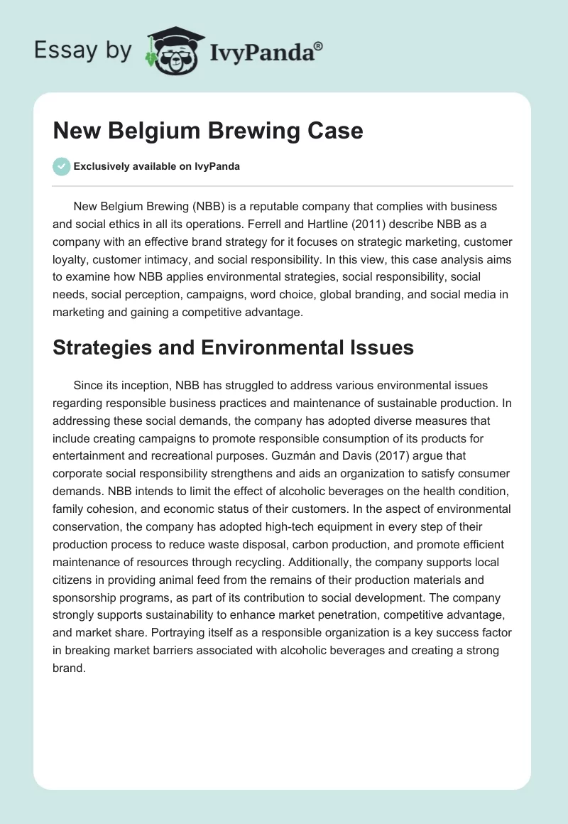 New Belgium Brewing Case. Page 1