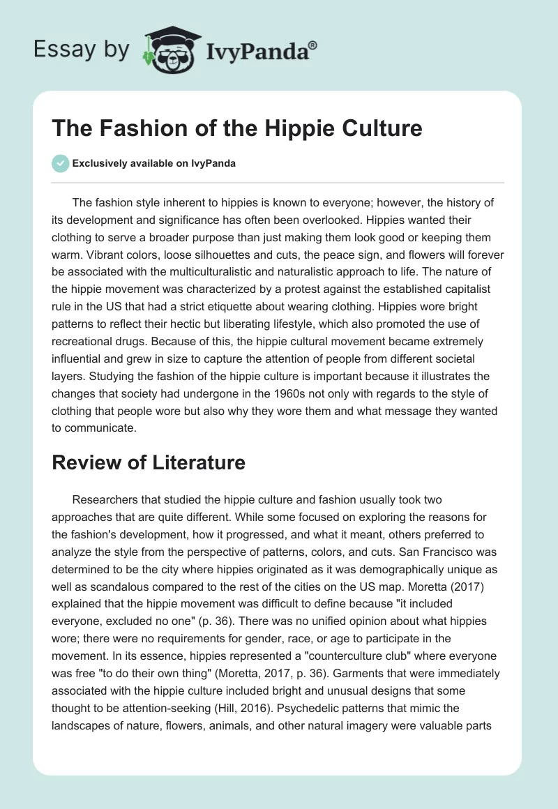 The Fashion of the Hippie Culture - 1380 Words