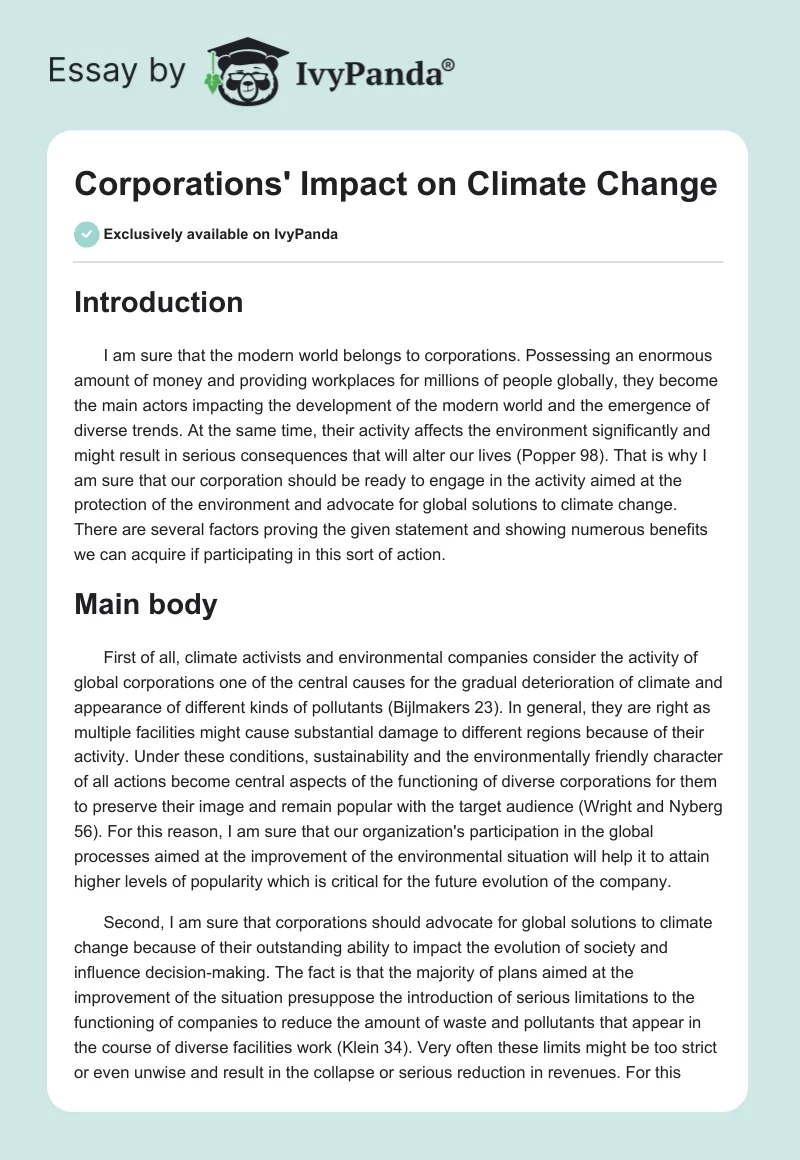Corporations' Impact on Climate Change. Page 1
