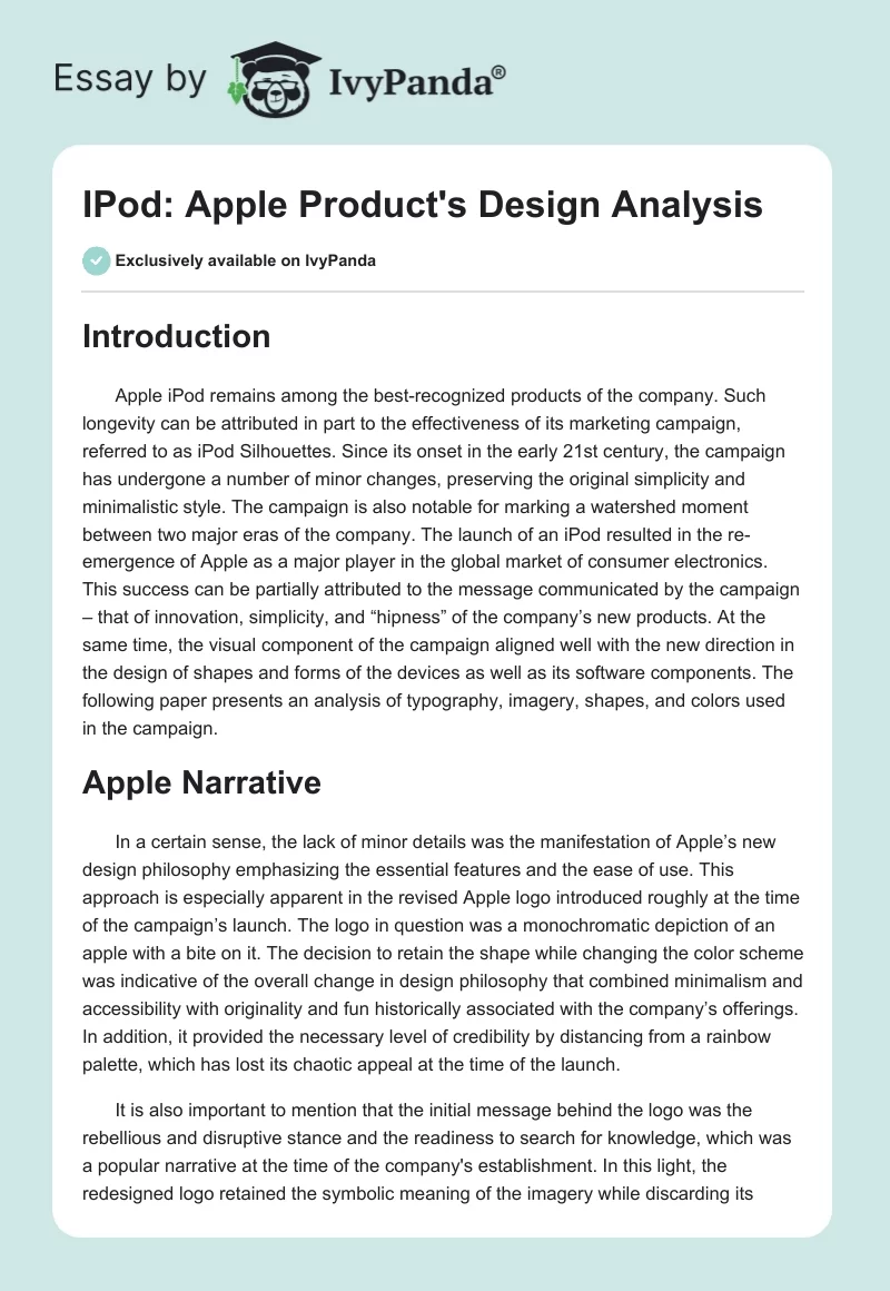 IPod: Apple Product's Design Analysis. Page 1