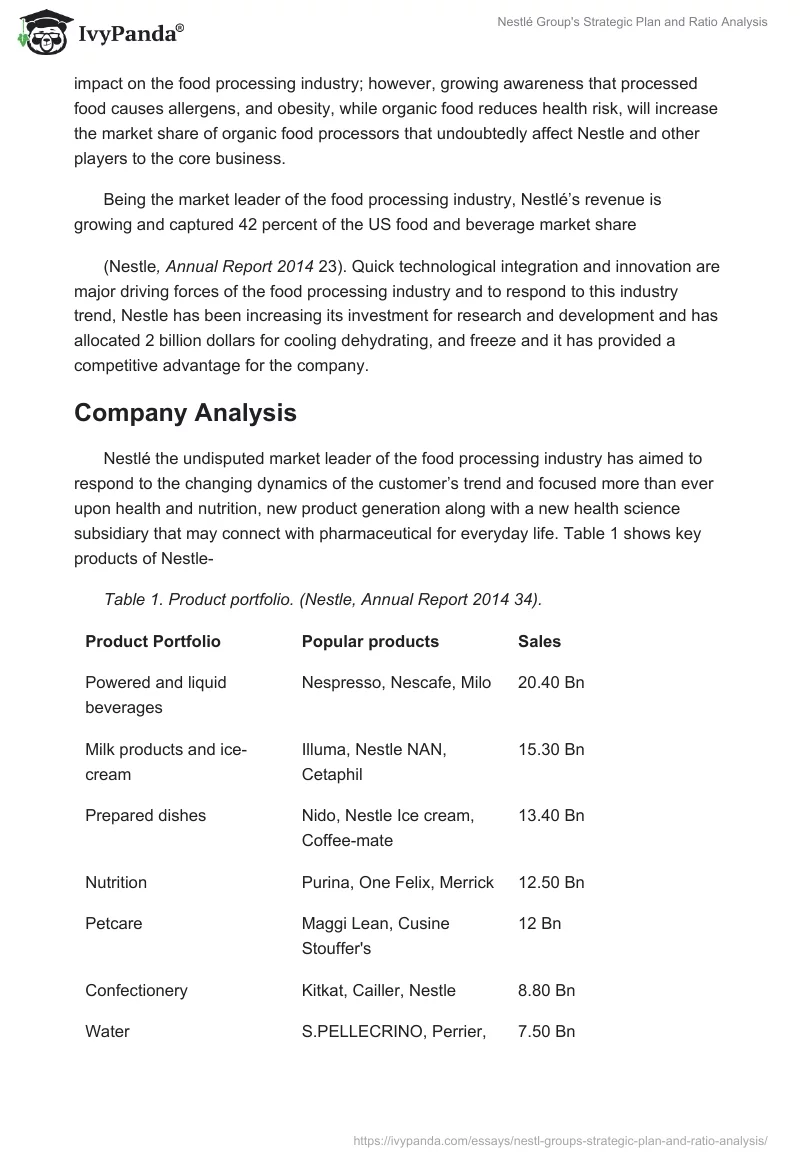 Nestlé Group's Strategic Plan and Ratio Analysis. Page 3