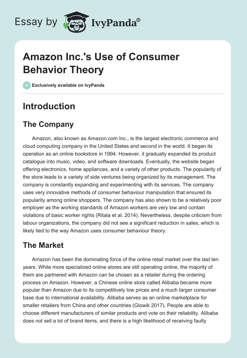 Amazon Inc.'s Use of Consumer Behavior Theory. Page 1