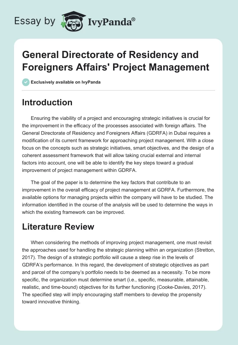 General Directorate of Residency and Foreigners Affairs' Project Management. Page 1
