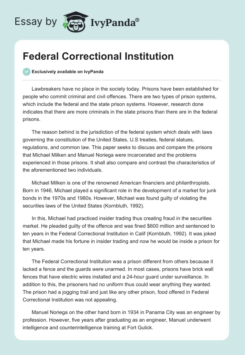 Federal Correctional Institution. Page 1