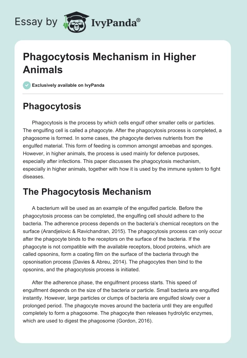 Phagocytosis Mechanism in Higher Animals. Page 1