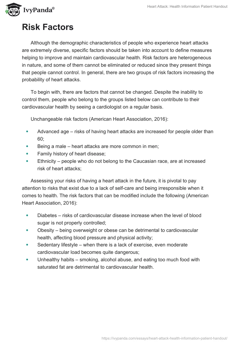 Heart Attack: Health Information Patient Handout. Page 2