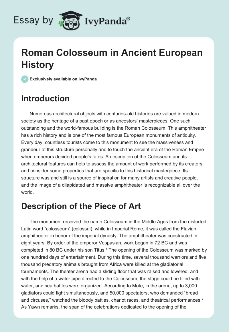 Roman Colosseum in Ancient European History. Page 1